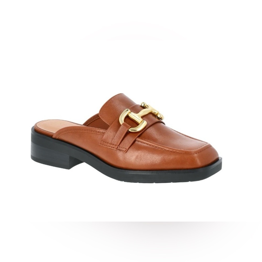 Time & Tru Women's Brown Loafer Mules Size 8 Memory Foam Slip On Gold Hardware - Picture 12 of 14